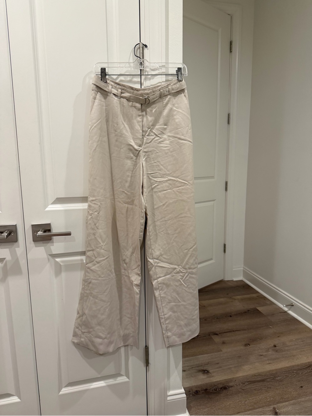 LOFT Light Beige High-Rise Wide-Leg Trousers with Belt